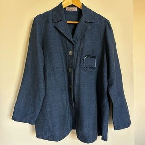 SU-ZEN Vintage Collectable RARE Linen Cotten Blend Lagenlook Swingy Shirt Jacket